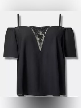 Torrid Georgette Lace Cold Shoulder Flutter Sleeve Chiffon Top Size 2